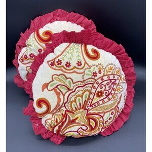 Pier 1 Throw Pillows Round Decorative Red Gold Polka Dot Pair 13 Inch Paisley